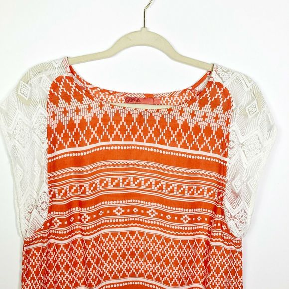 Prana Aleen Top Sleeves Lightweight Hiking Boho Geometric SunlitOrange Size M - Picture 5 of 9